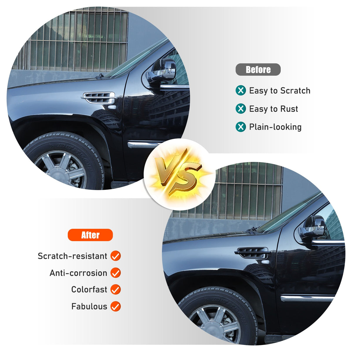 Glossy Piano Black Side Air Fender Vent Trim For Cadillac Escalade 2007-2014 15
