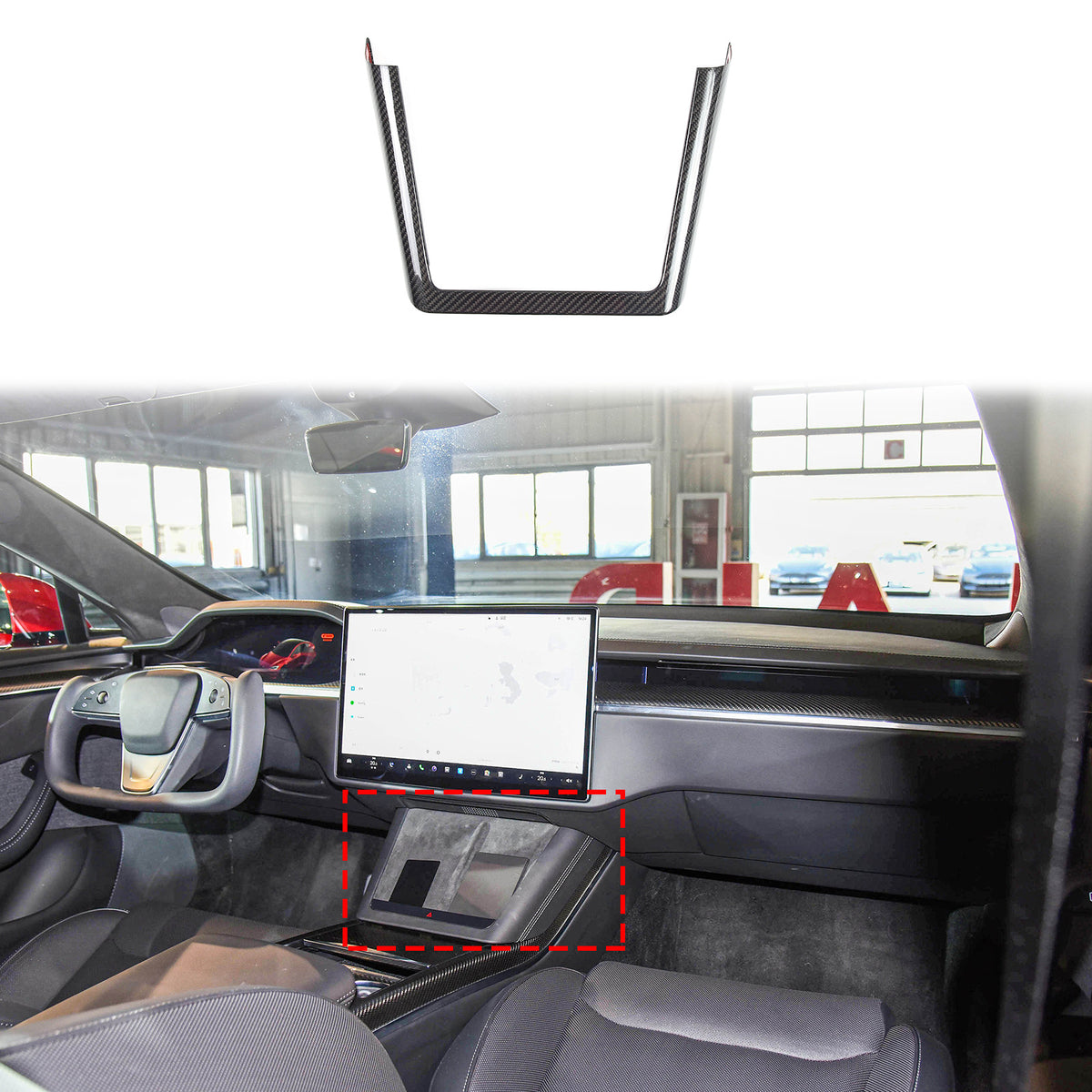 Real Dry Carbon Fiber Full Center Console Trim Set For Tesla Model S 2023+ 2