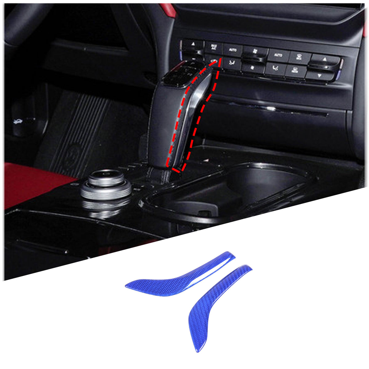 Blue Real Carbon Fiber Gear Shift Knob Side Trim Cover For Maserati Ghibli 19-23 11