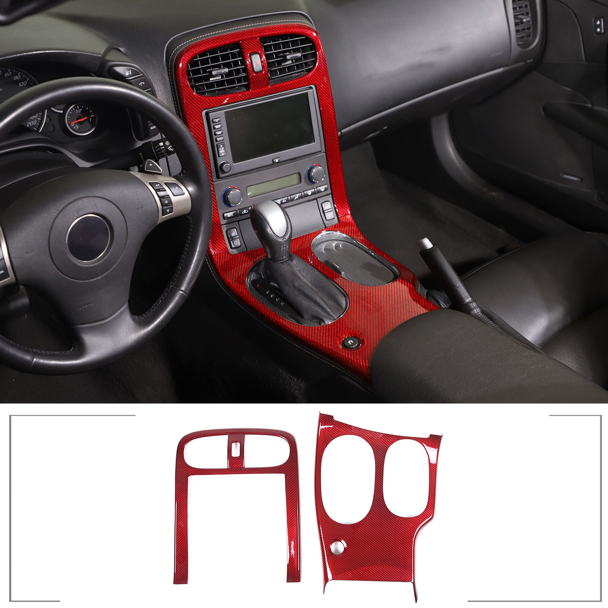 Red Real Carbon Fiber Center Console Panel Cover Trim Set For 05-13 Corvette C6 14