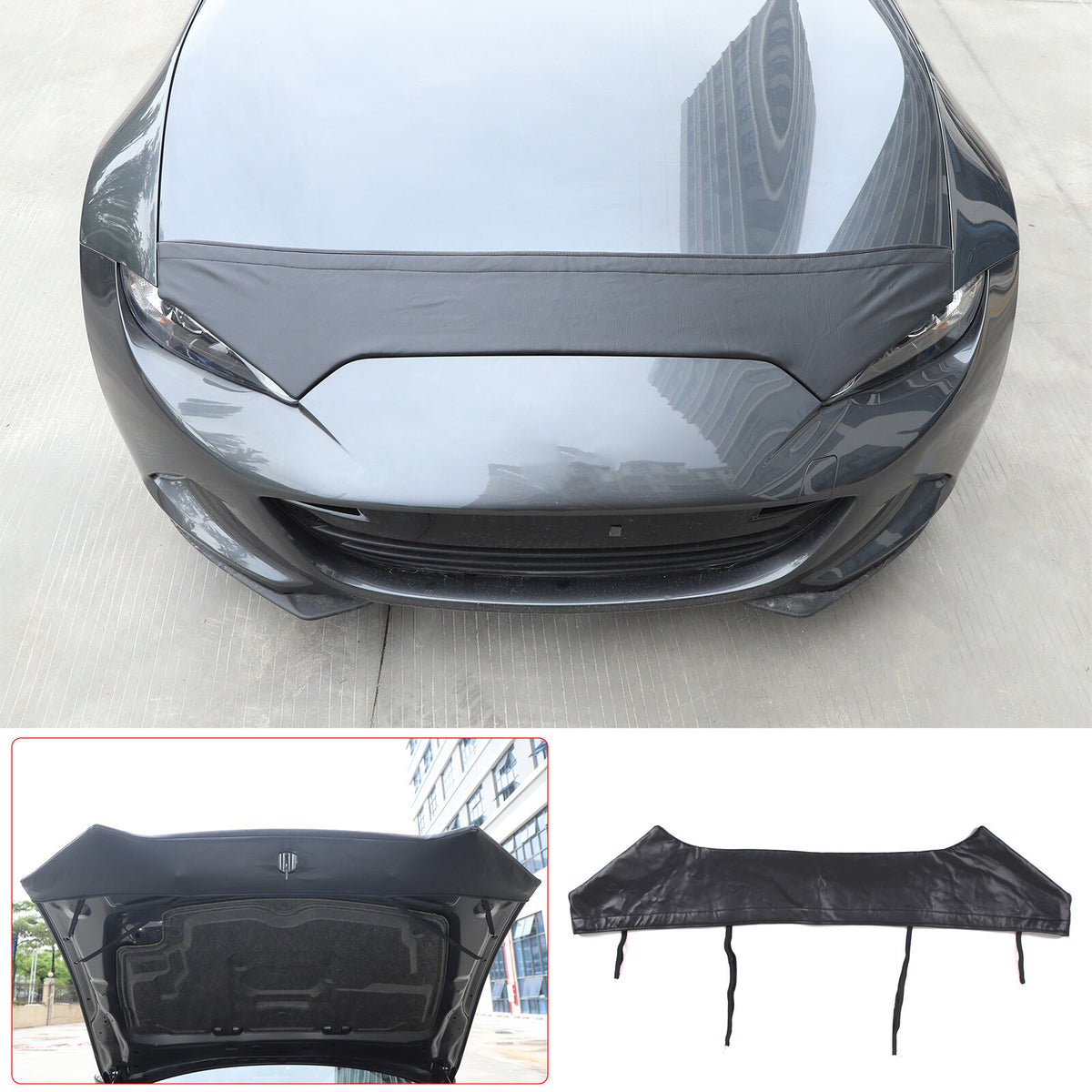 Black Car Bonnet Hood Bra Protector Mask Cover For Mazda MX-5 2016-2023 13
