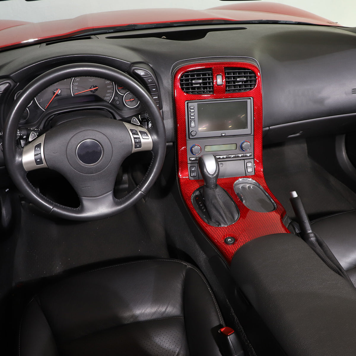 Red Real Carbon Fiber Center Console Panel Cover Trim Set For 05-13 Corvette C6 7