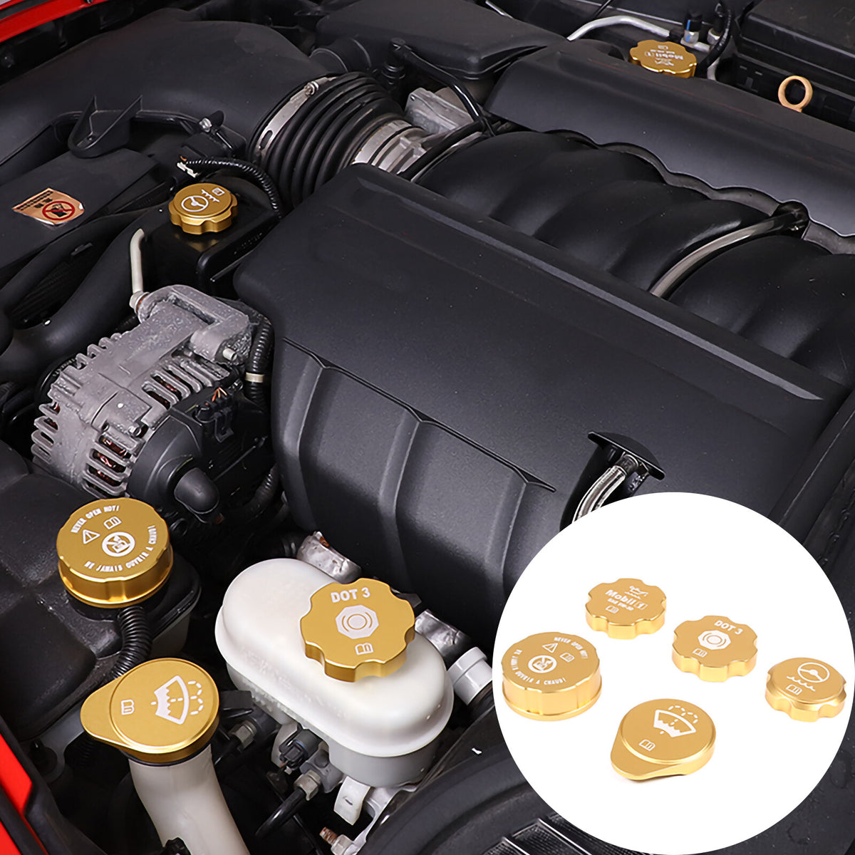Yellow Alloy Engine Cabin Switch & Intake Manifold Cover Set Kit For Corvette C6 6