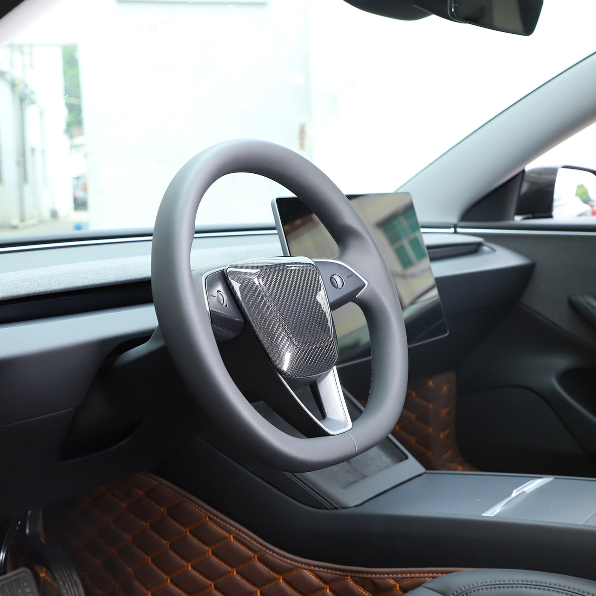 Real Carbon Fiber Steering Wheel Logo Trim Cover For Tesla Model 3 2023-2024 3