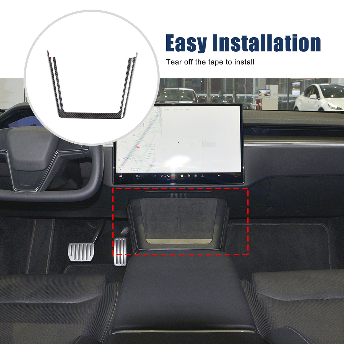 Real Dry Carbon Fiber Center Console Interior Trim Cover For Tesla Model S 23+ 10