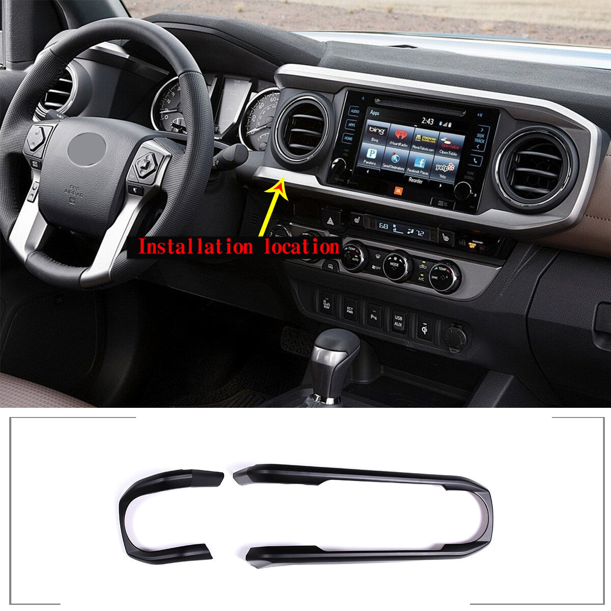 Matte Black Dashboard Decoration U Shape Trim For Toyota Tacoma 2016-2023 9