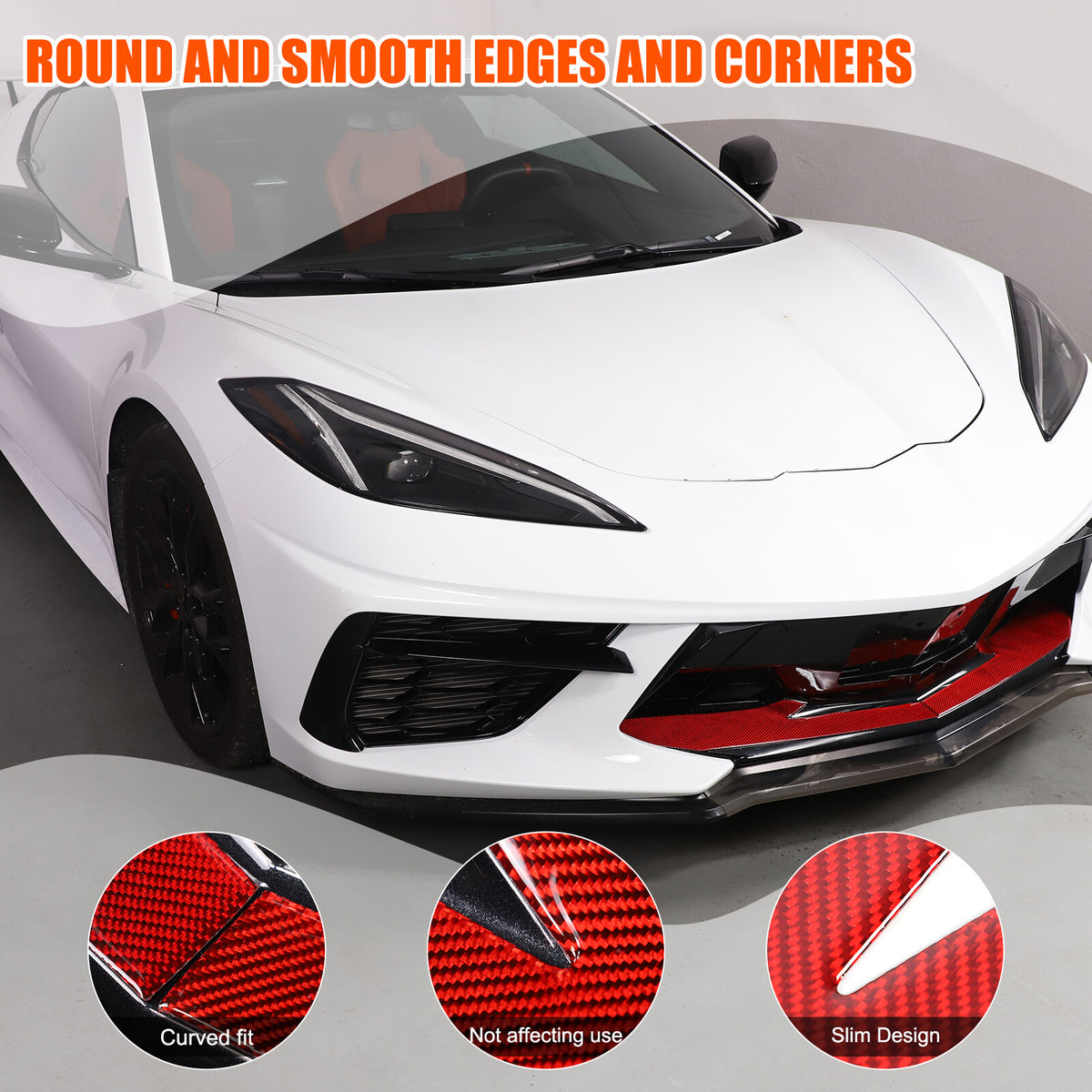 Red Carbon Fiber Car Exterior Front Lip Cover Trim Sticker For Corvette C8 20-25 11