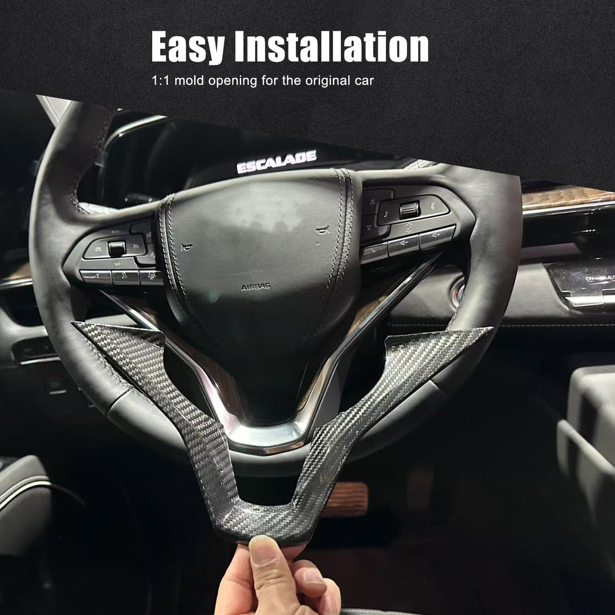 Real Carbon Fiber Interior Steering Wheel Cover Trim For Cadillac Escalade 21-24 10