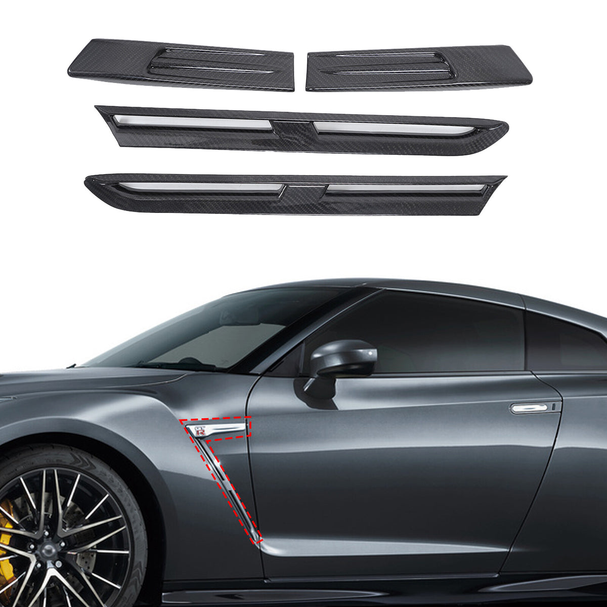 Real Carbon Fiber Side Fender Wing Decal Trim For Nissan GT-R R35 2008-2016 2