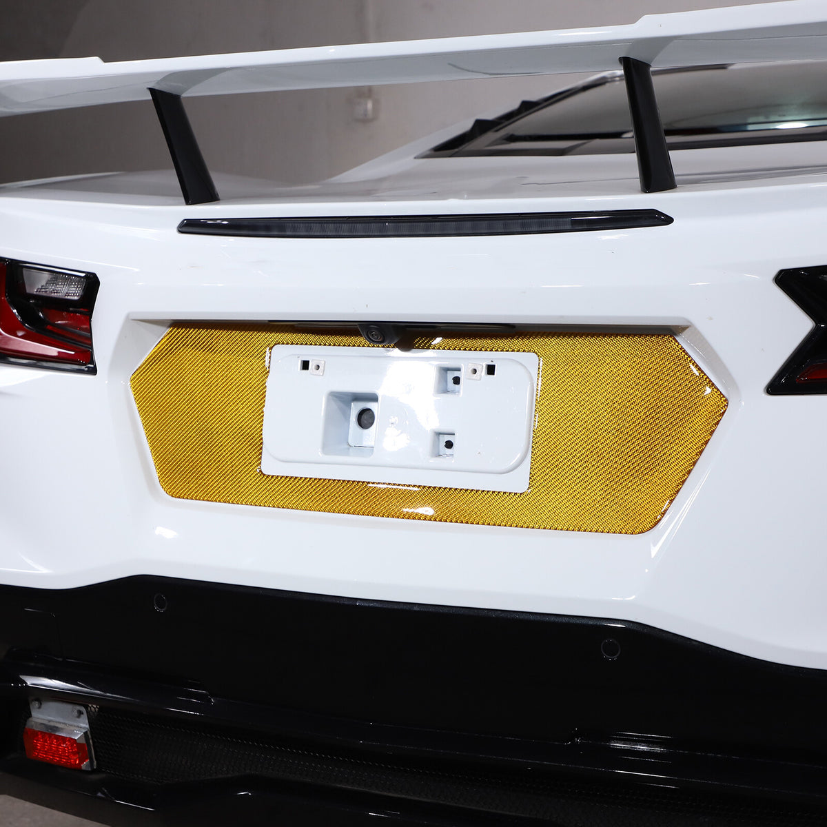 Yellow Carbon Fiber Rear License Plate Frame Panel Sticker For Corvette C8 20-26 1