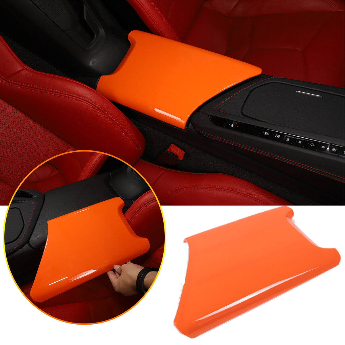 Orange ABS Center Console Armrest Box Panel Cover For Corvette C8 2020-2026 US 2