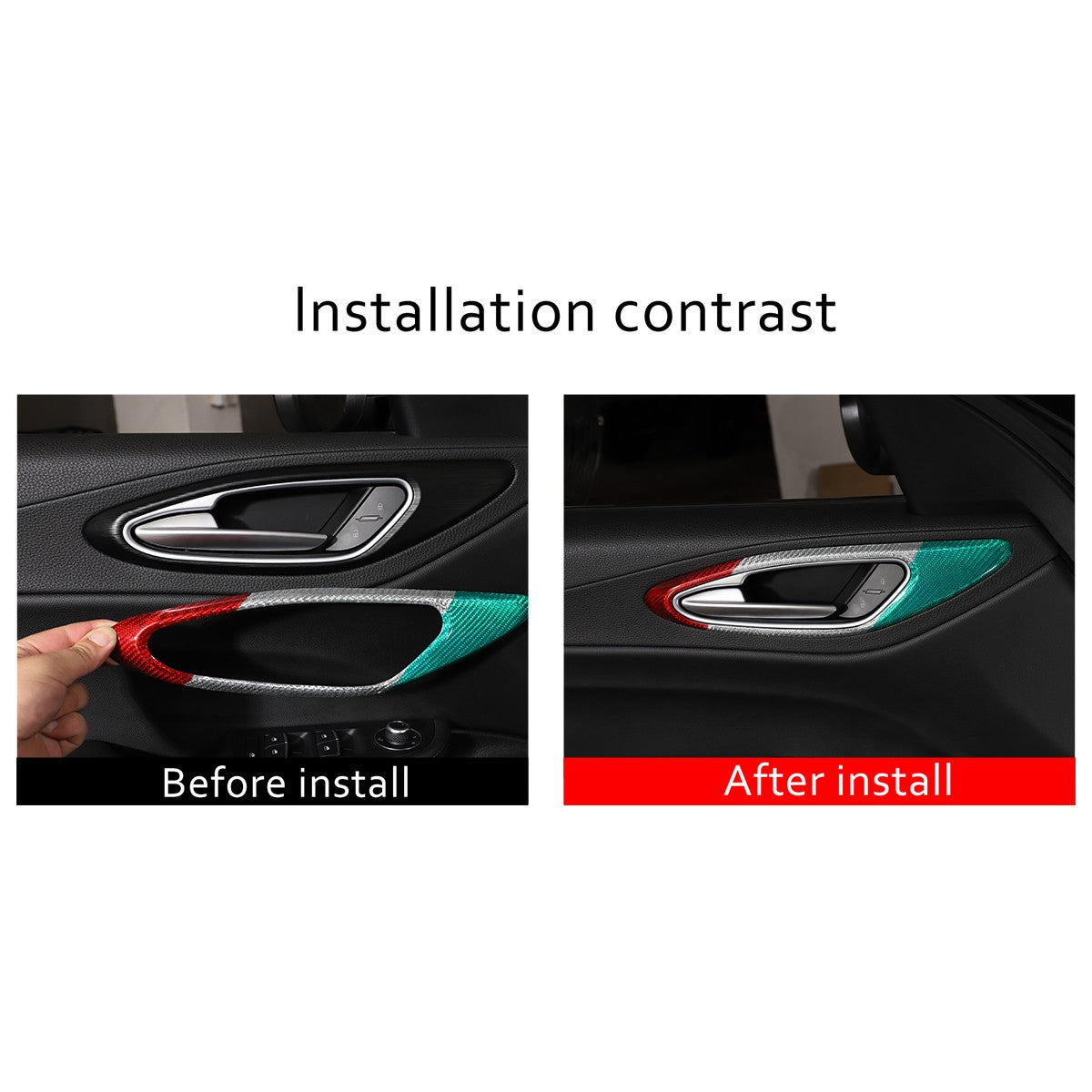 Tri-Color Real Carbon Fiber Inner Door Handle Trim For Alfa Romeo Giulia 2017-20 8