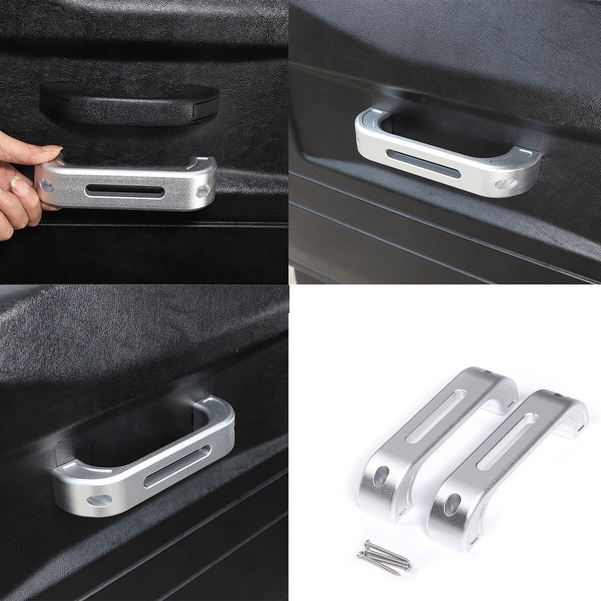 Silver Hollow Inner Door Handle Grab Handle Trim For Land Rover Defender 2004-18 1