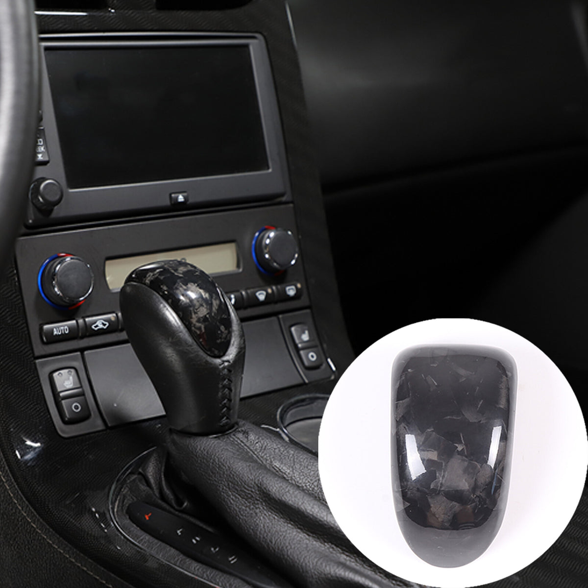2pcs Forged Real Carbon Fiber Gear Shift Knob Trim Cover Set For Corvette C6 4