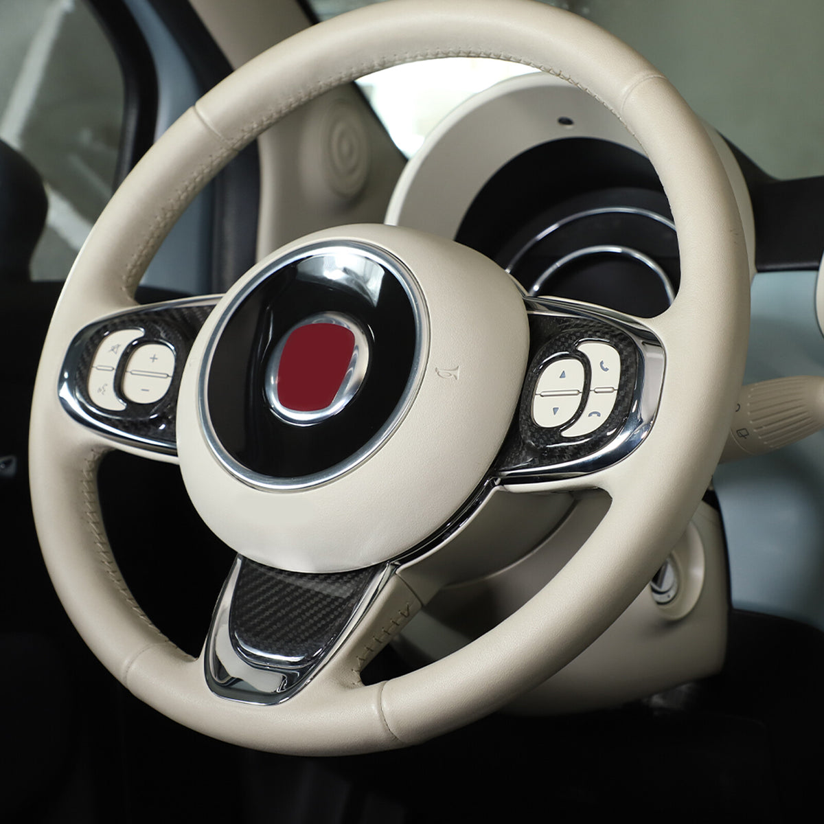 Real Carbon Fiber Steering Wheel Button Trim For Fiat 500 Abarth 595 695 2021-23 7