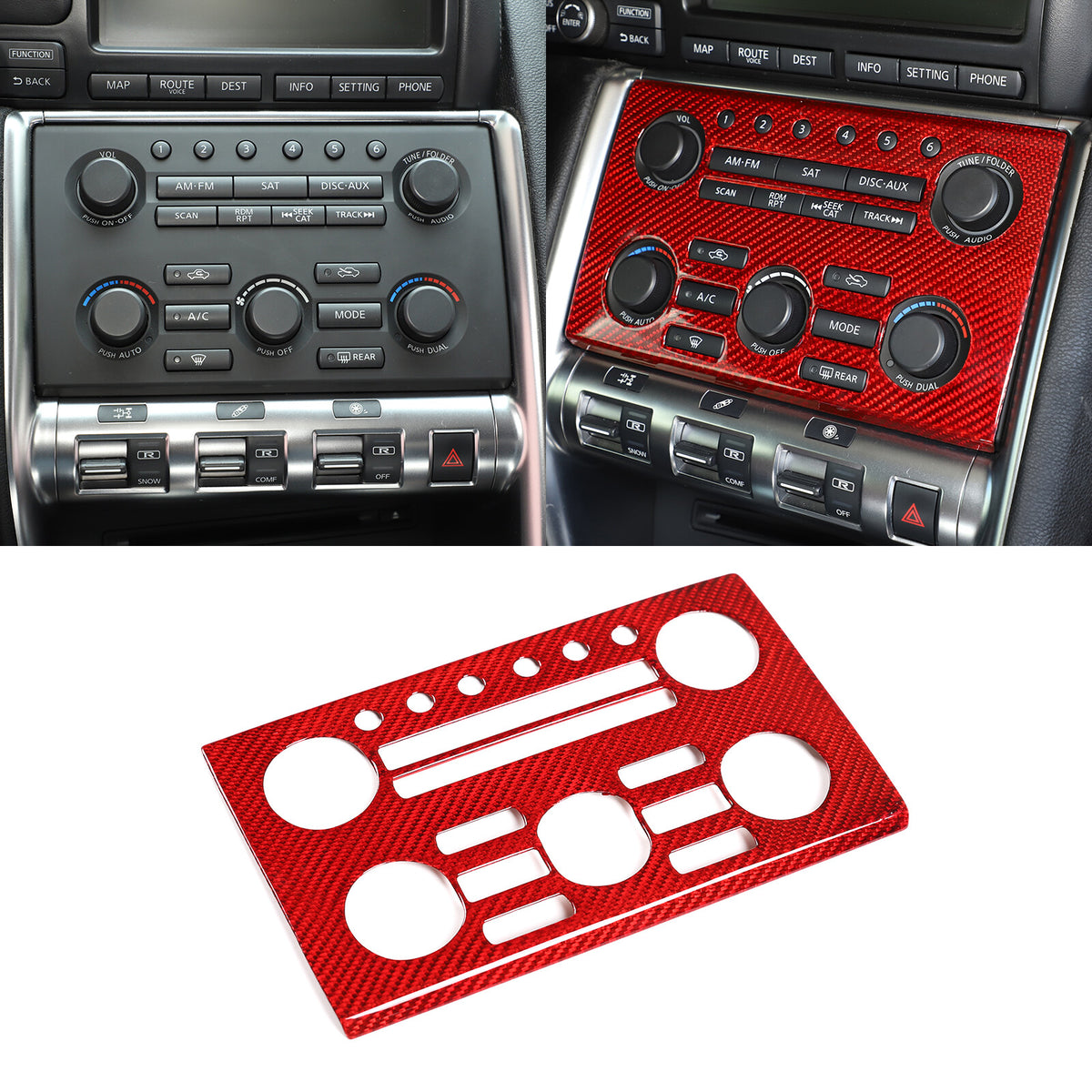 Red Carbon Fiber Central Control Volume Panel Trim for Nissan GTR R35 08-16 10