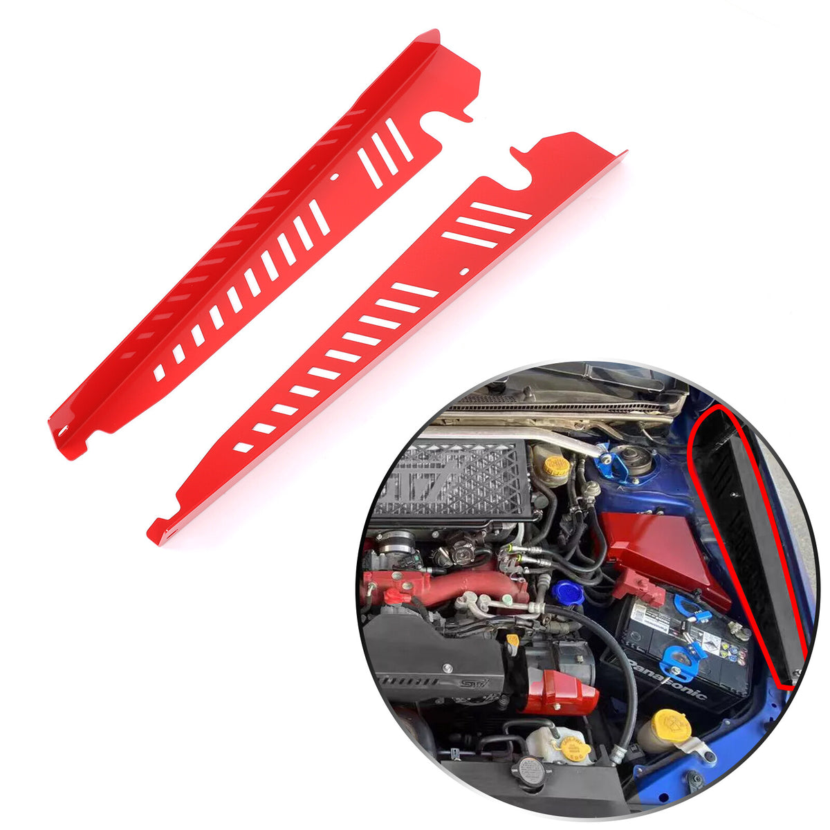 Red Alloy Engine Bay Side Reinforcement Plate Trim For Subaru WRX VA 2015-2021 11