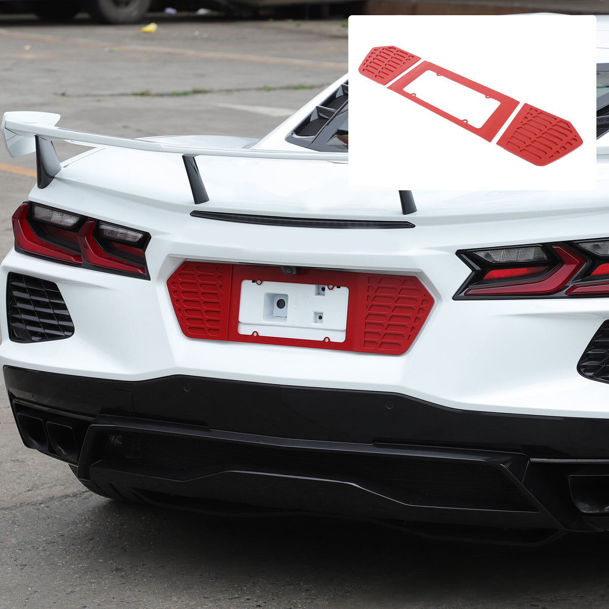 Red Aluminum Alloy Rear License Plate Filler Panel Trim for Corvette C8 2020+ 1