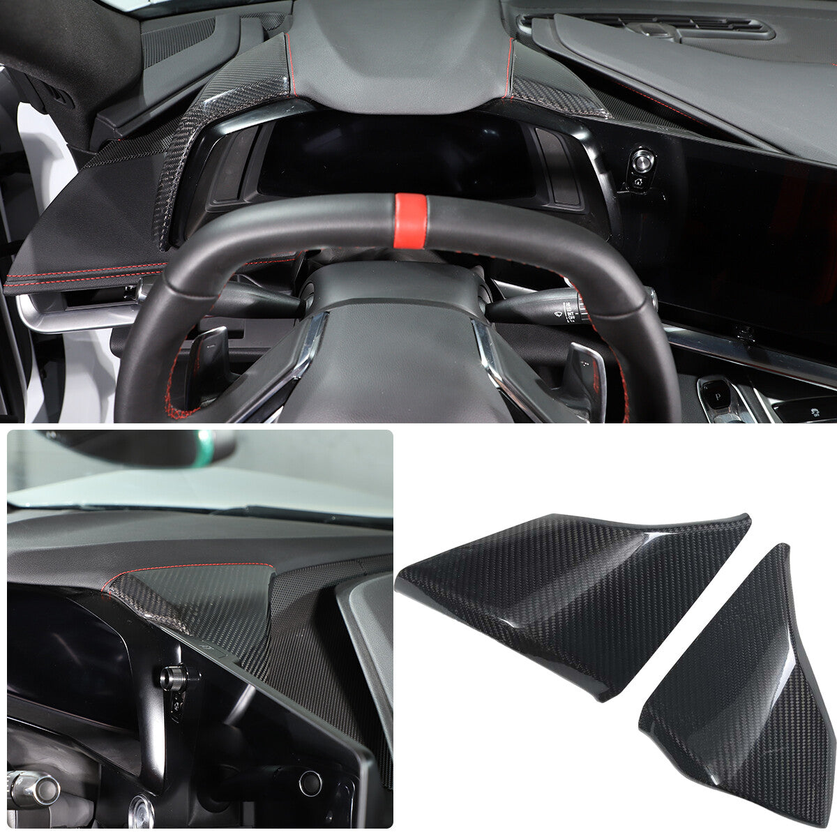 4xReal Carbon Fiber Dashboard Instrument Upper Panel Cover For C8 Corvette 20-25 5