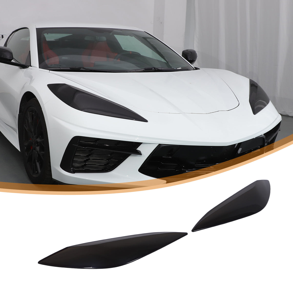 Smoked Black Front Headlight Headlamp Blackout Cover Trim For Corvette C8 20+ US 20