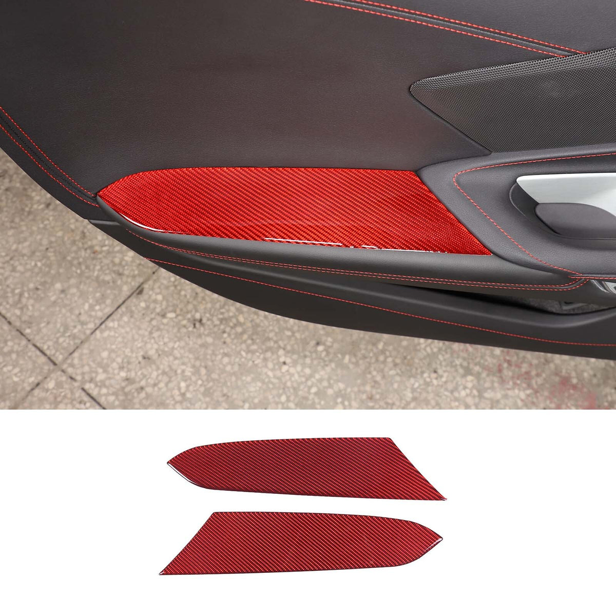 Red Soft Carbon Fiber Interior Decor Trim Kit Cover Set For Corvette C8 20-25 164