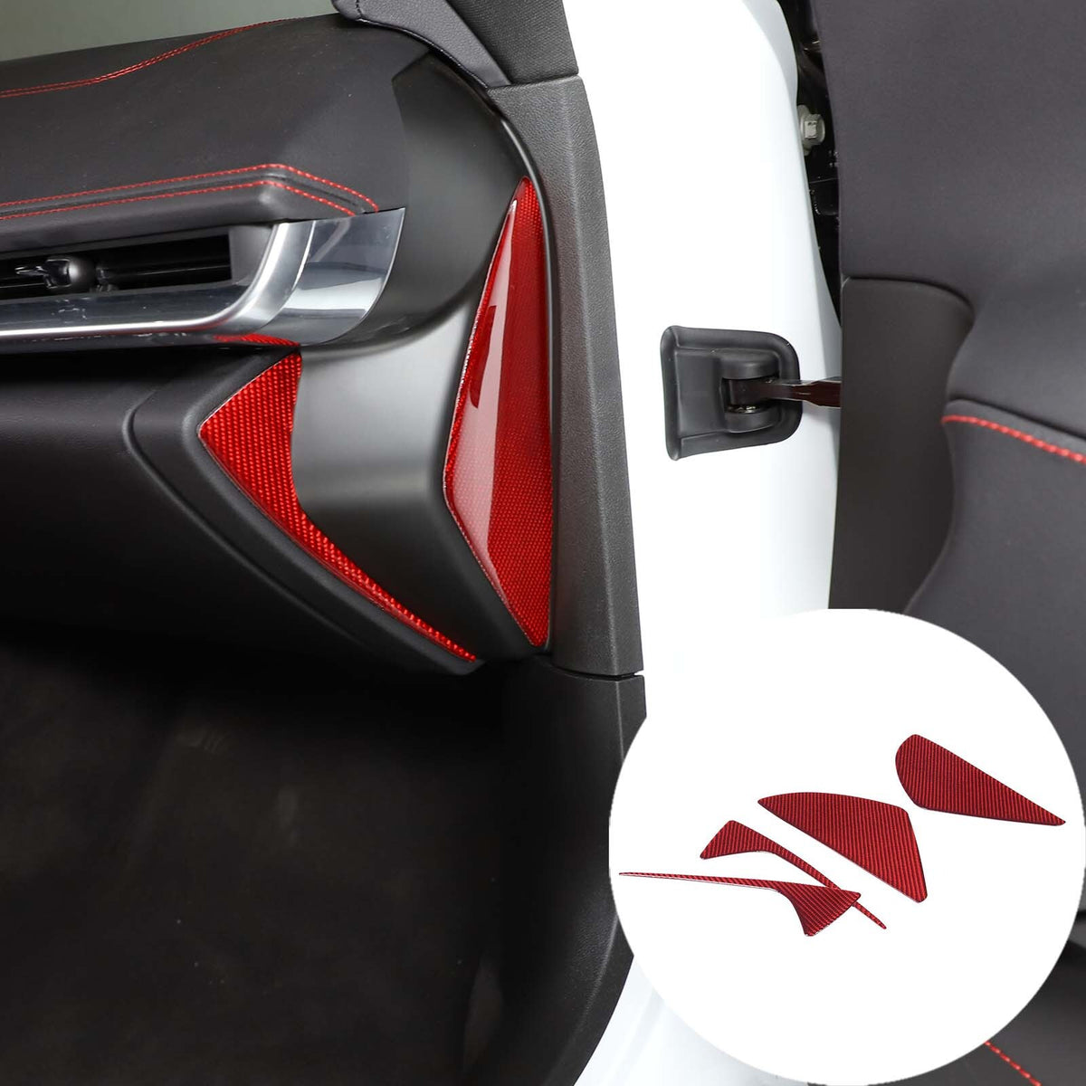 Red Soft Carbon Fiber Interior Decor Trim Kit Cover Set For Corvette C8 20-25 176