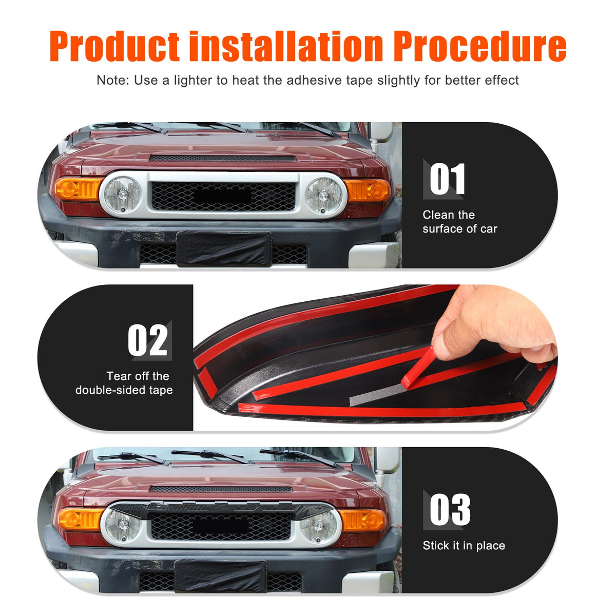 Front Grille Headlight Upper Molding Trim For Toyota FJ Cruiser 2007-2021 18