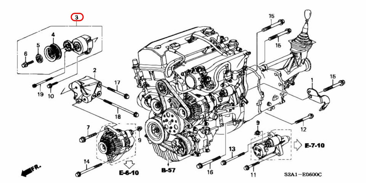 HONDA S2000 AP1 AP2 2000-2009 GENUINE BELT DRIVE TENSIONER ASSEMBLY OEM Japan 3