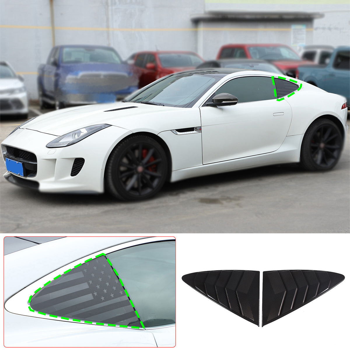 ABS Carbon Fiber Rear Side Window Louver Cover For Jaguar F-TYPE Coupe 13-24 1