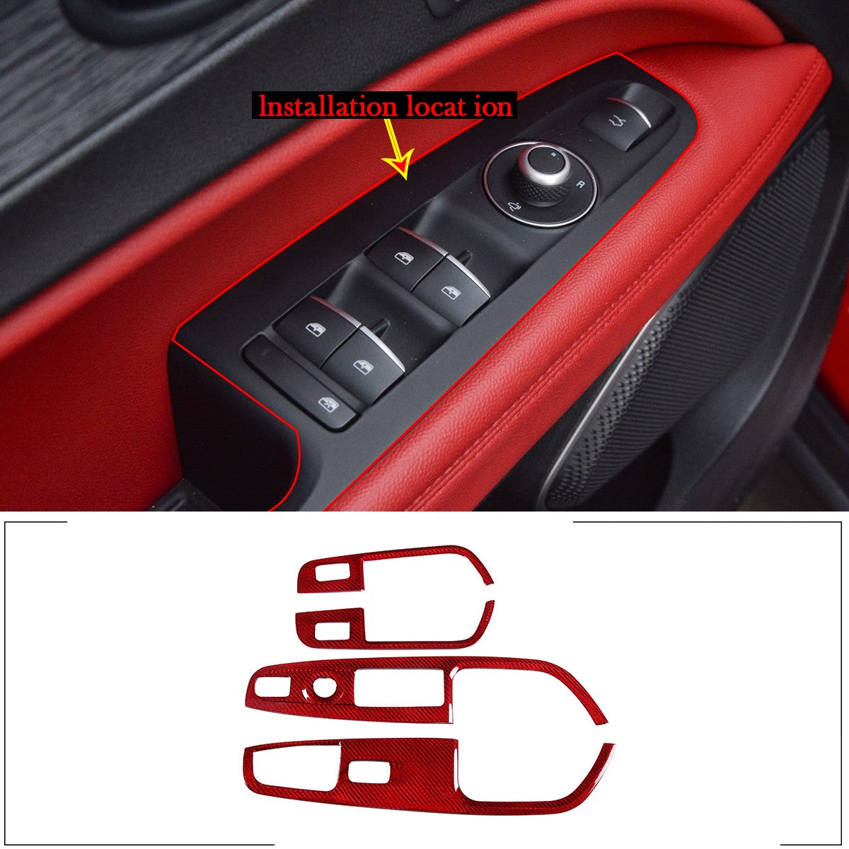 Red Real Carbon Fiber WindowLift Switch Panel Trim For Alfa Romeo Stelvio 17-20 10