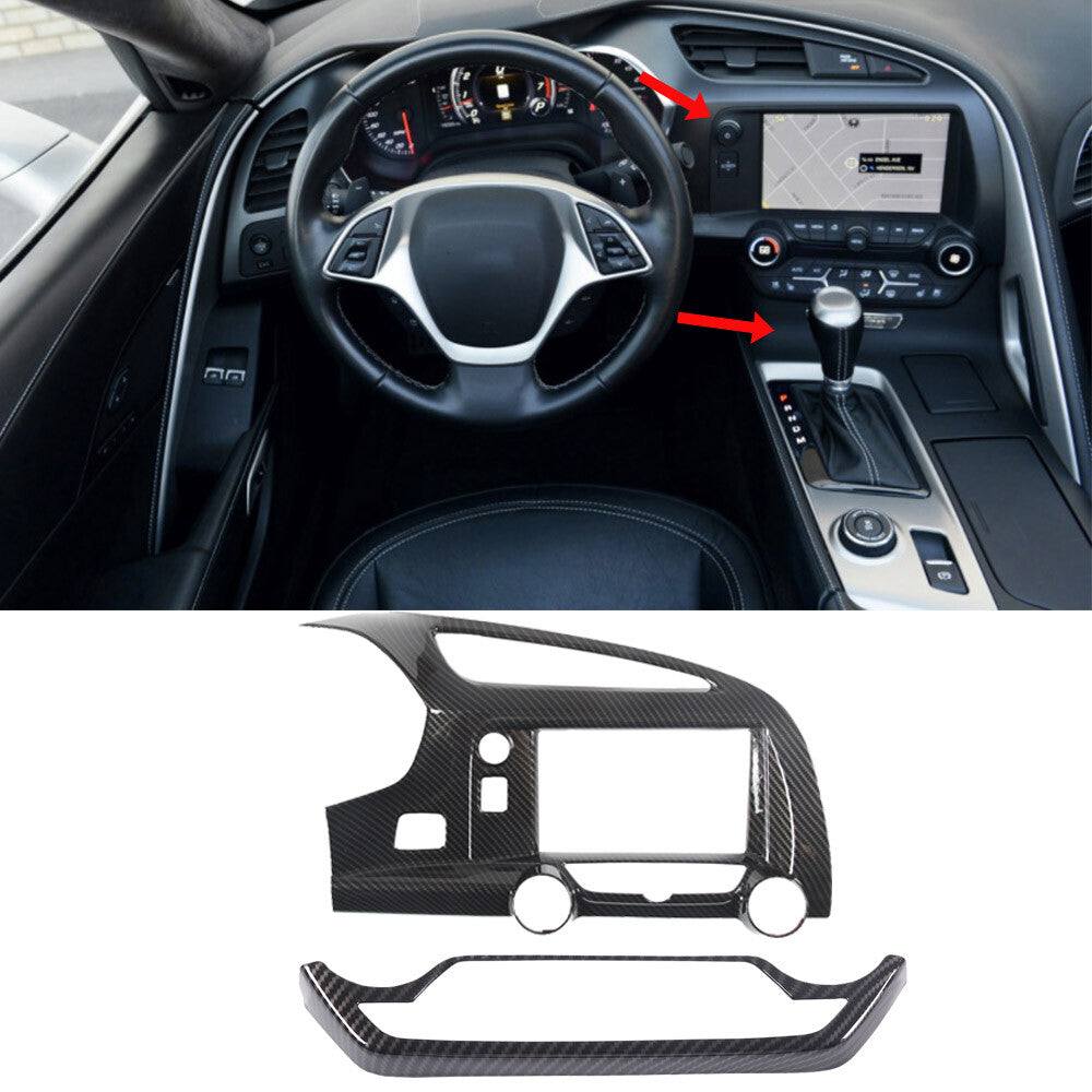 ABS Carbon Fiber Center AC Mode Button & Air Vent Cover For Corvette C7 2014-19 1