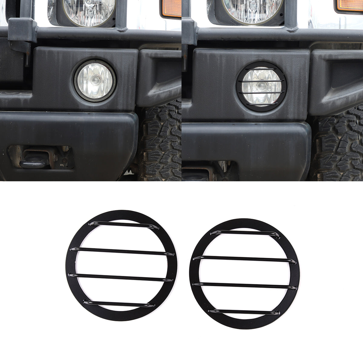 2pcs Carbon steel Fog Light Lamp Bezel Trim Rings Cover For Hummer H2 2003-2009 2