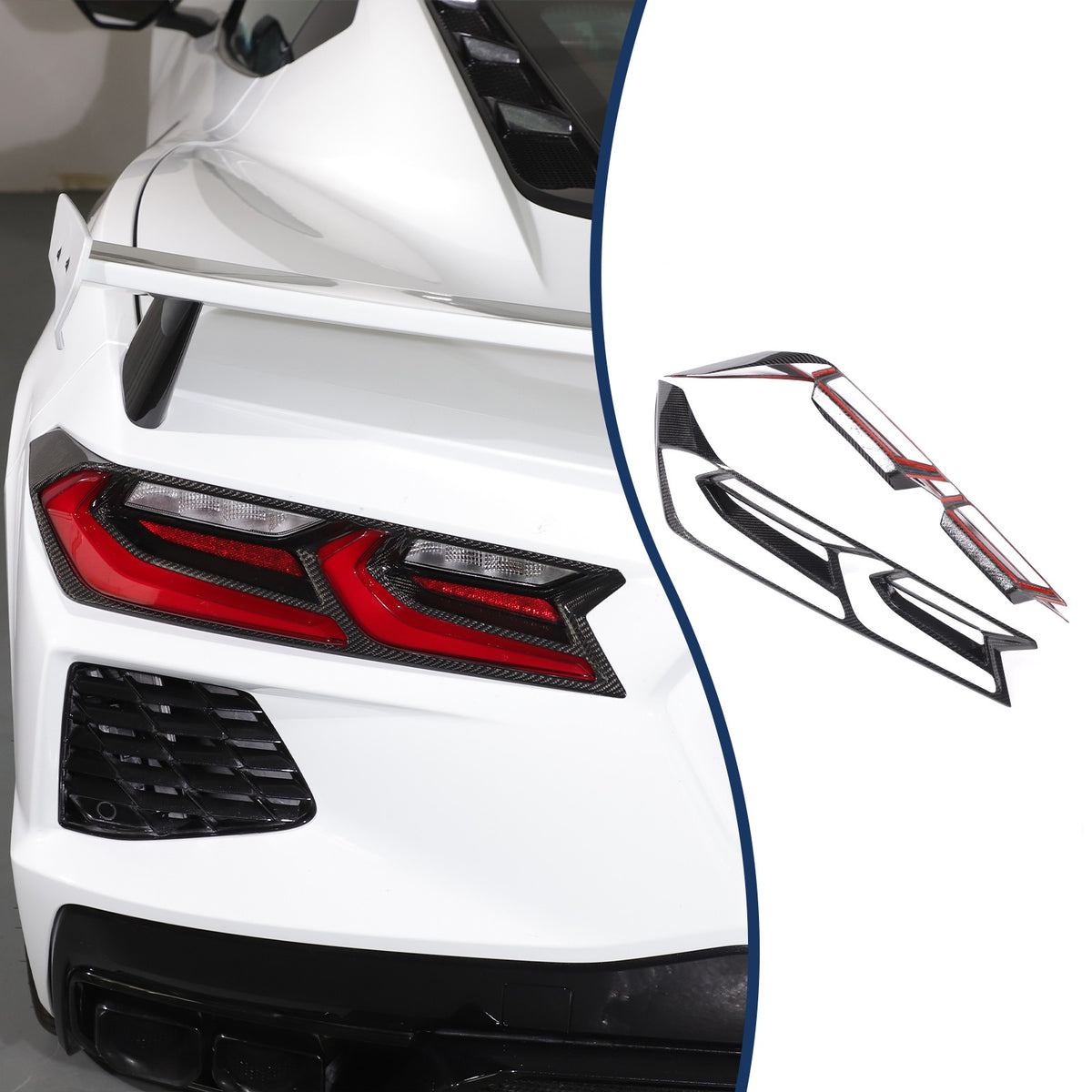 Real Dry Carbon Fiber Tail Light Trim Cover For Corvette C8 2020+ 13
