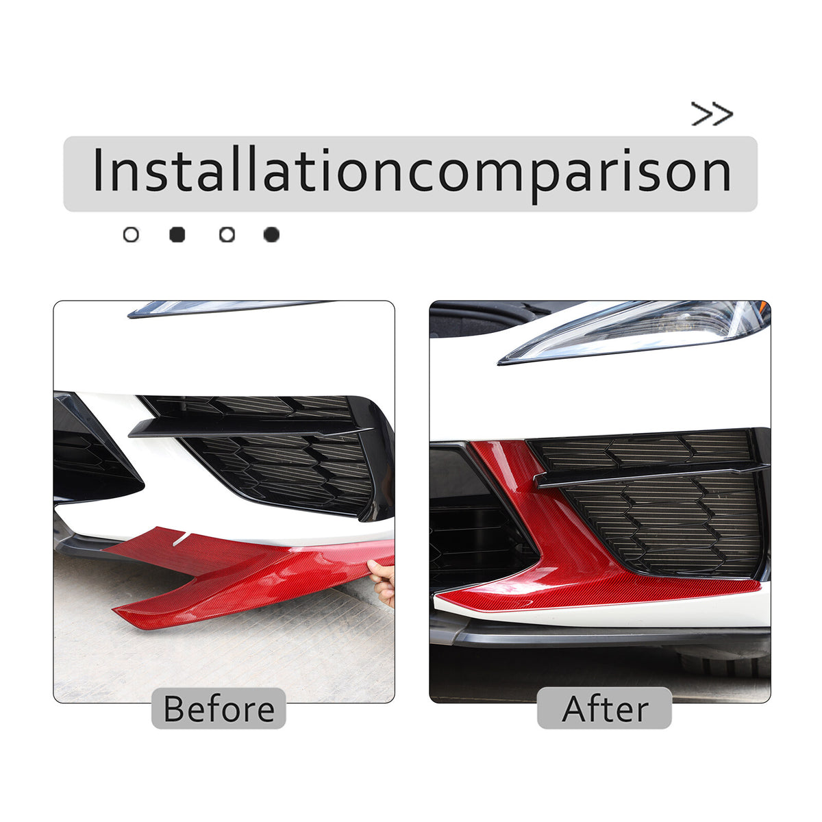 Red Real Carbon fiber Car Front Bumper Side Grille Cover Set For Corvette C8 20+ 4