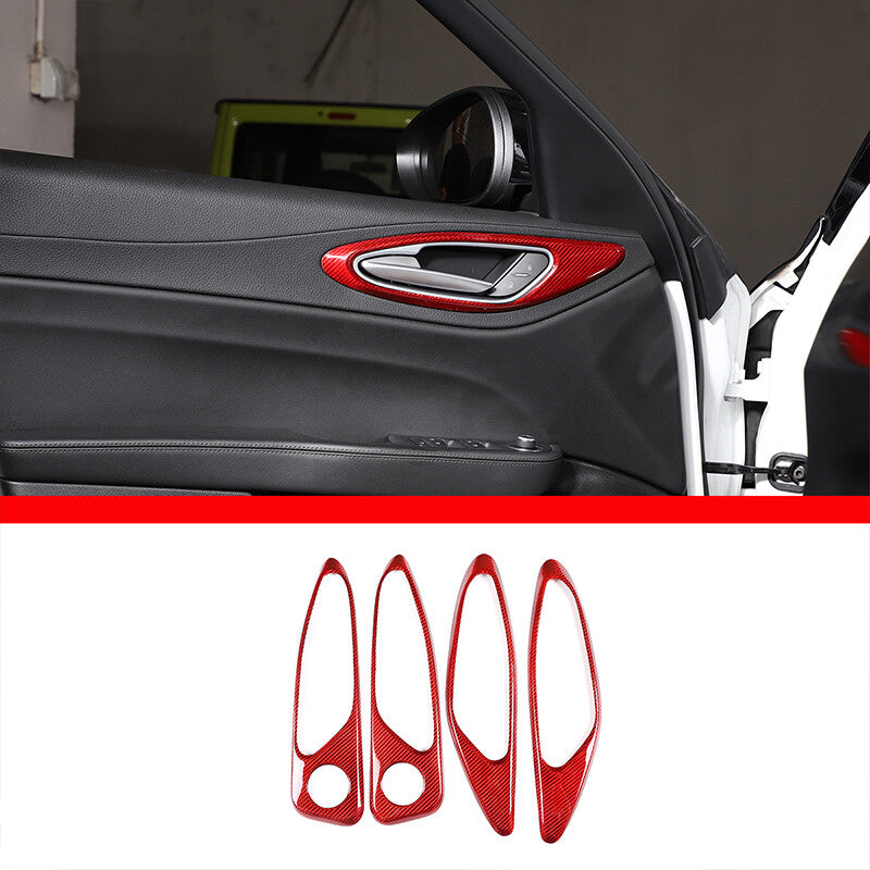 Red Carbon Fiber Style Inner Door Handle Frame Trim For Alfa Romeo Giulia 17-19 7