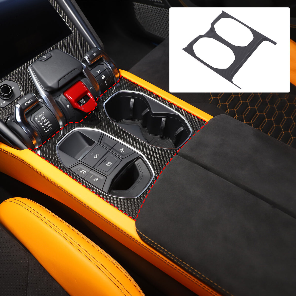 Matte Real Carbon Fiber Center Gear Cup Panel Trim For Lamborghini URUS 18-23 12