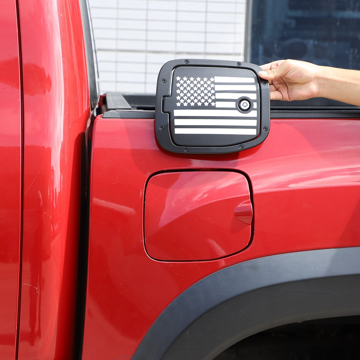 US Flag Lock Key Aluminum Gas Fuel Tank Door Cover For Toyota Tacoma 2016-23 US 4