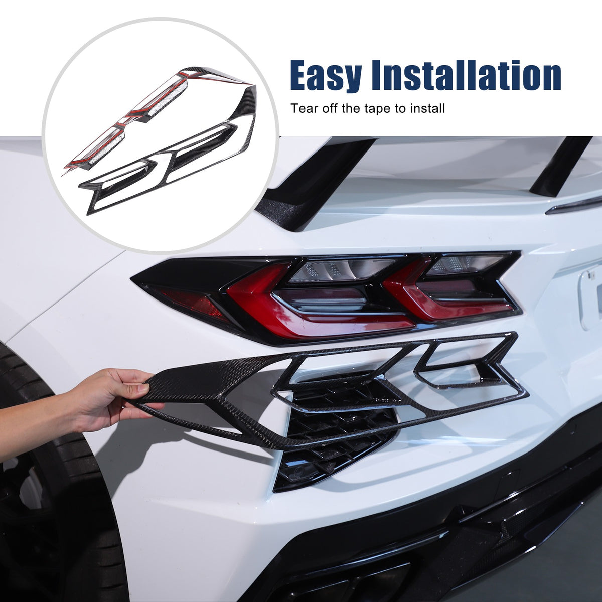 Real Dry Carbon Fiber Tail Light Trim Cover For Corvette C8 2020+ 3