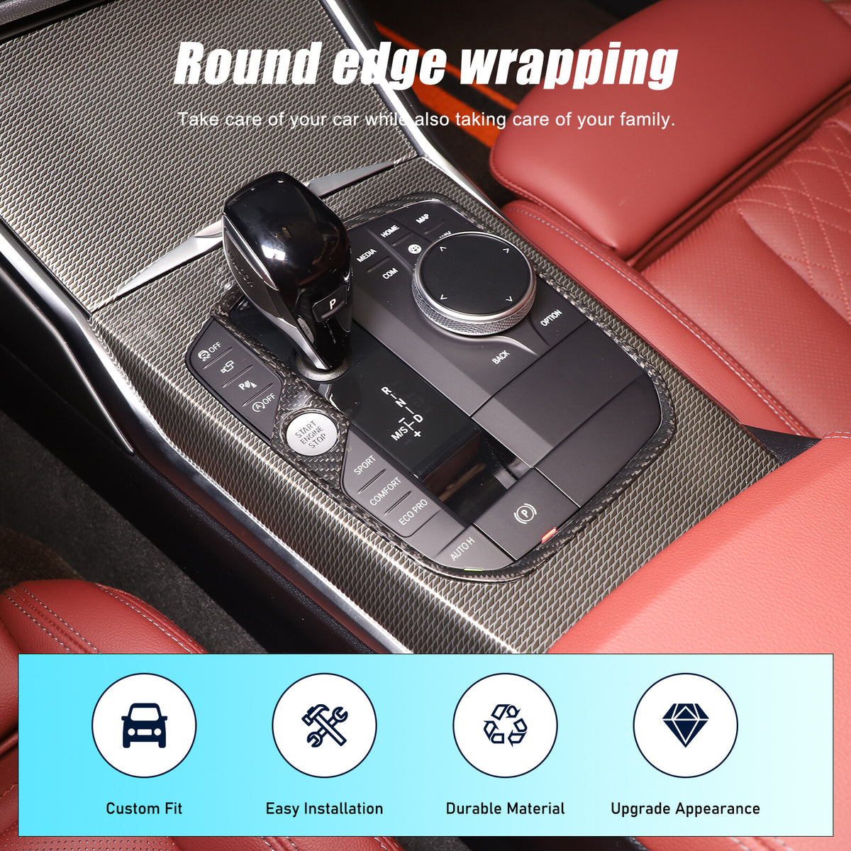 Dry Carbon Fiber Conosle Gear Shift Trim Frame Fits BMW X5 X6 X7 XM 2019-2023 US 12