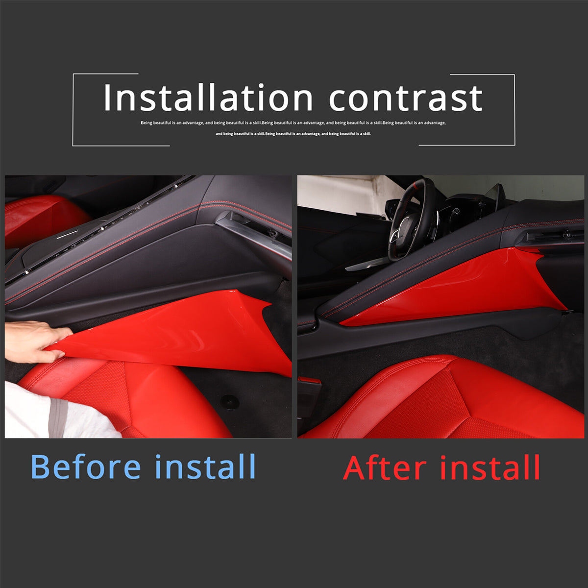 Red ABS Center Console Side Panel Trim Cover Fits For 2020-2025 Corvette C8 5