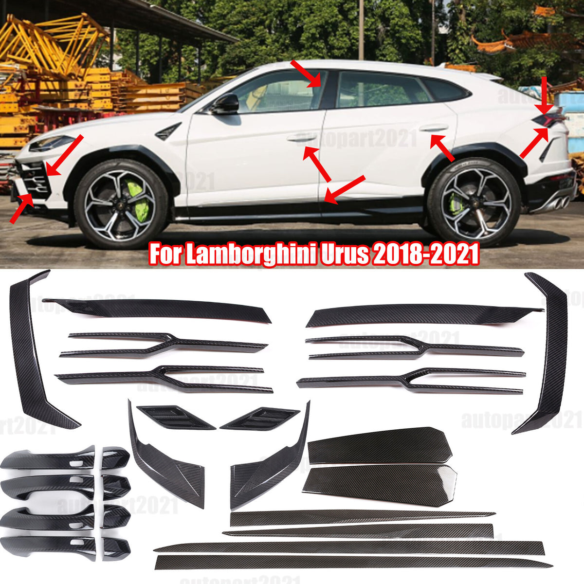Real Carbon Fiber Exterior Full Cover Trim Set For Lamborghini URUS 2018-21 1
