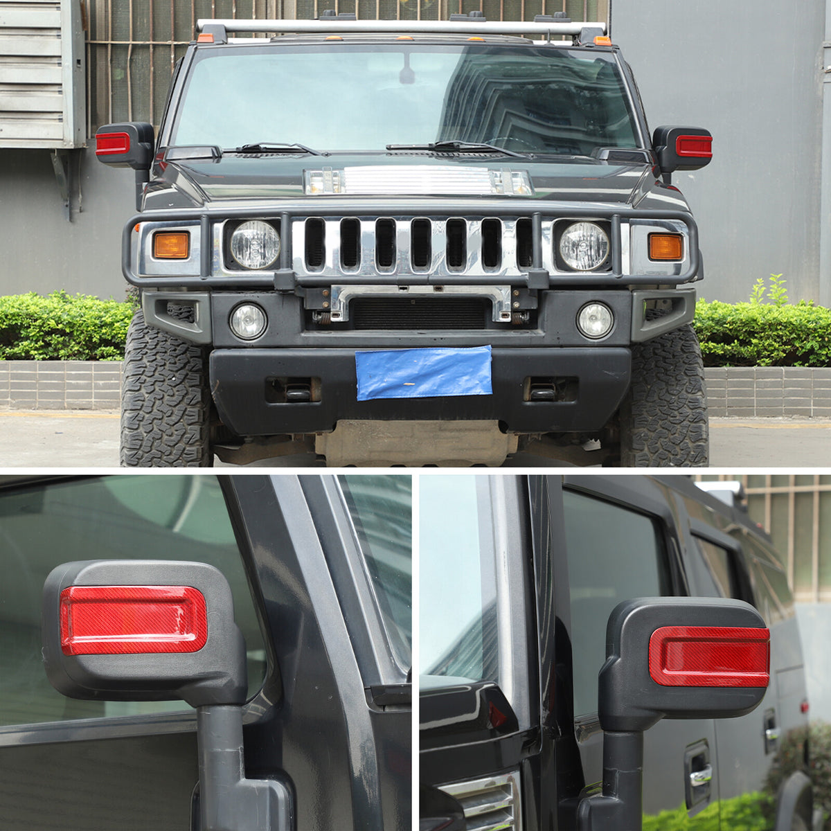 Red Real Carbon Fiber Exterior Rearview Mirror Groove Trim for Hummer H2 2003-09 5