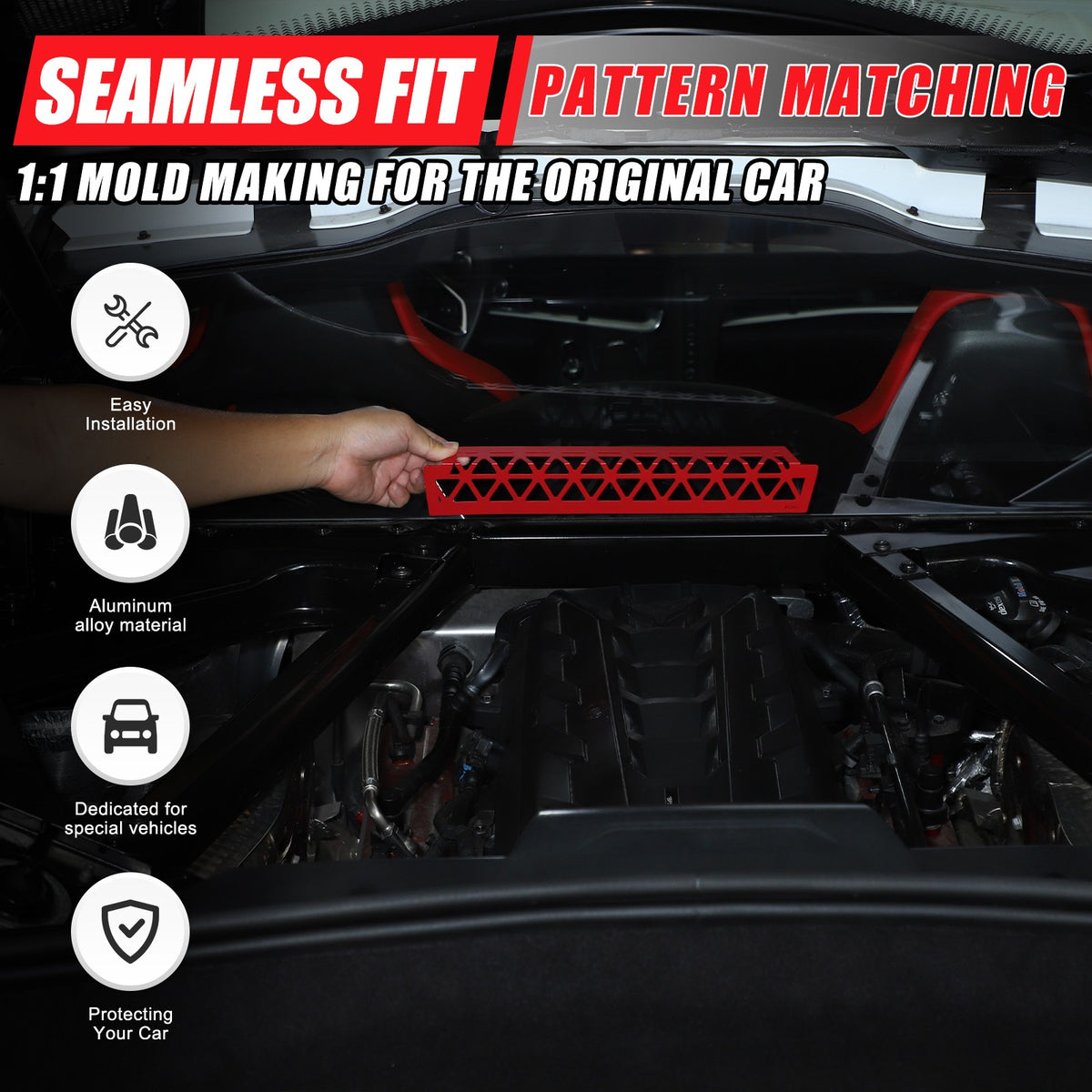 Red Aluminum Engine Bay Strut Bar Connecting Trim Cover For Corvette C8 2020+ 17
