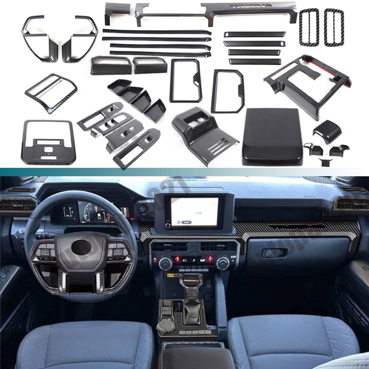 ABS Carbon Fiber Interior Full Set Panel Cover Trim Kit for Toyota Tacoma 24-26 - Styles 6-10 1