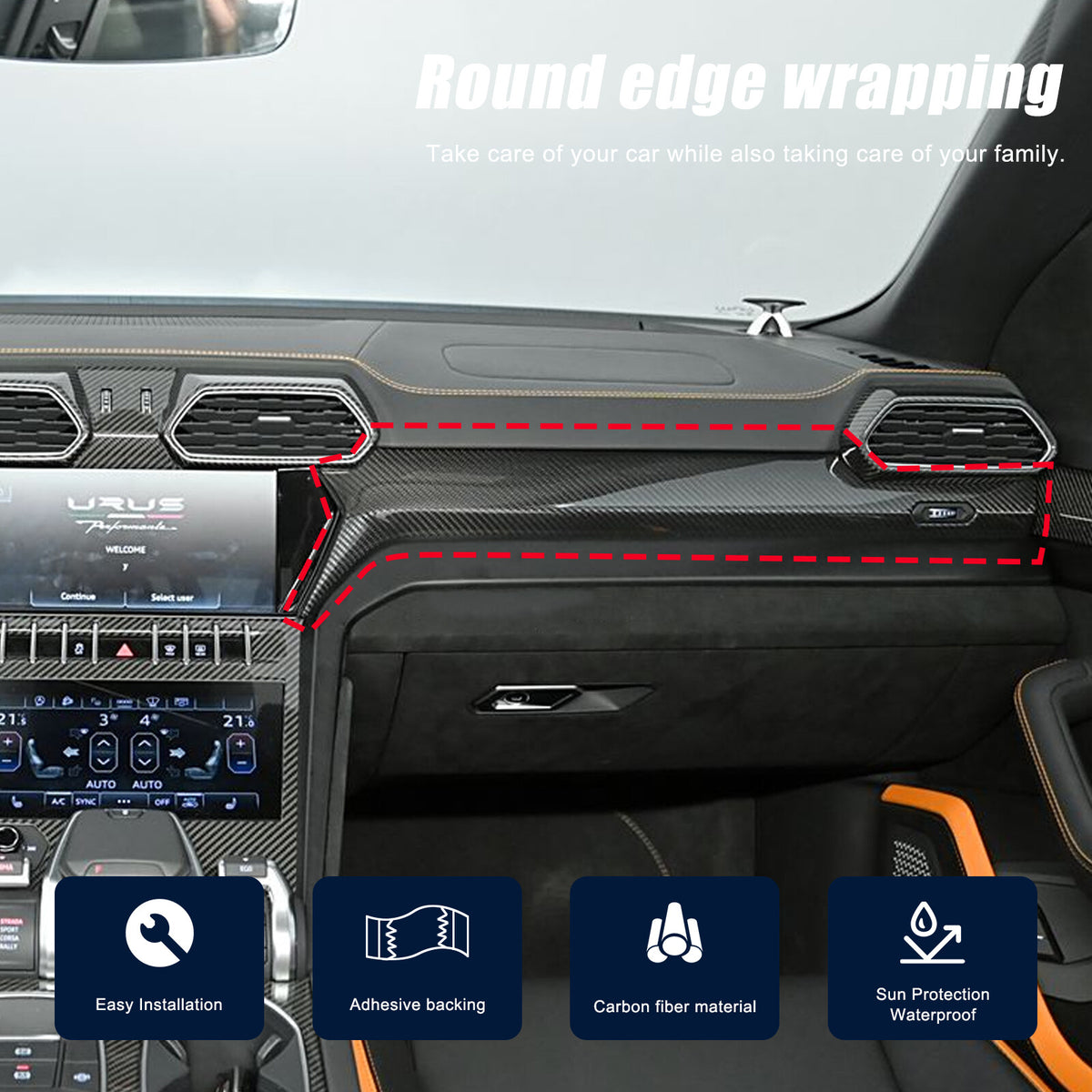 Matte Real Dry Carbon Fiber Center Console Panel Trim For Lamborghini URUS 18-23 17