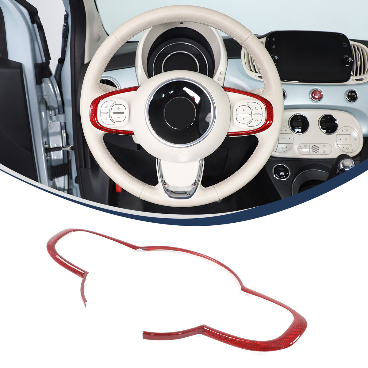 Red Real Carbon Fiber Steering Wheel Trim For Fiat 500 Abarth 595 695 2016+ 3