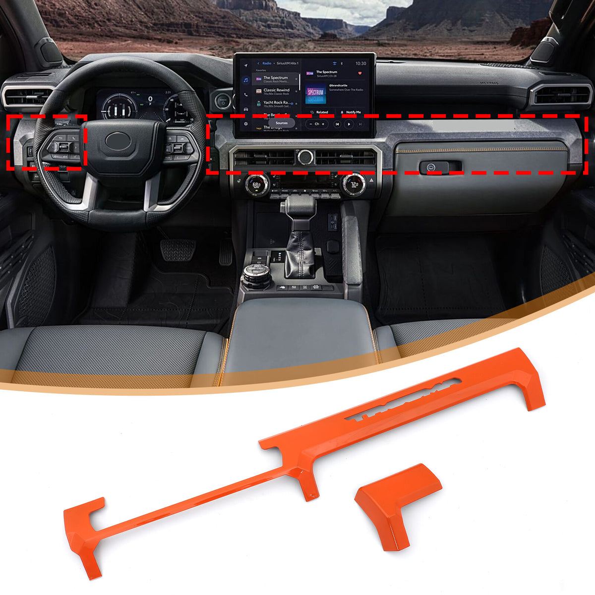 Orange ABS Center Console Strip Trim Cover For Toyota Tacoma 2024+ US 8