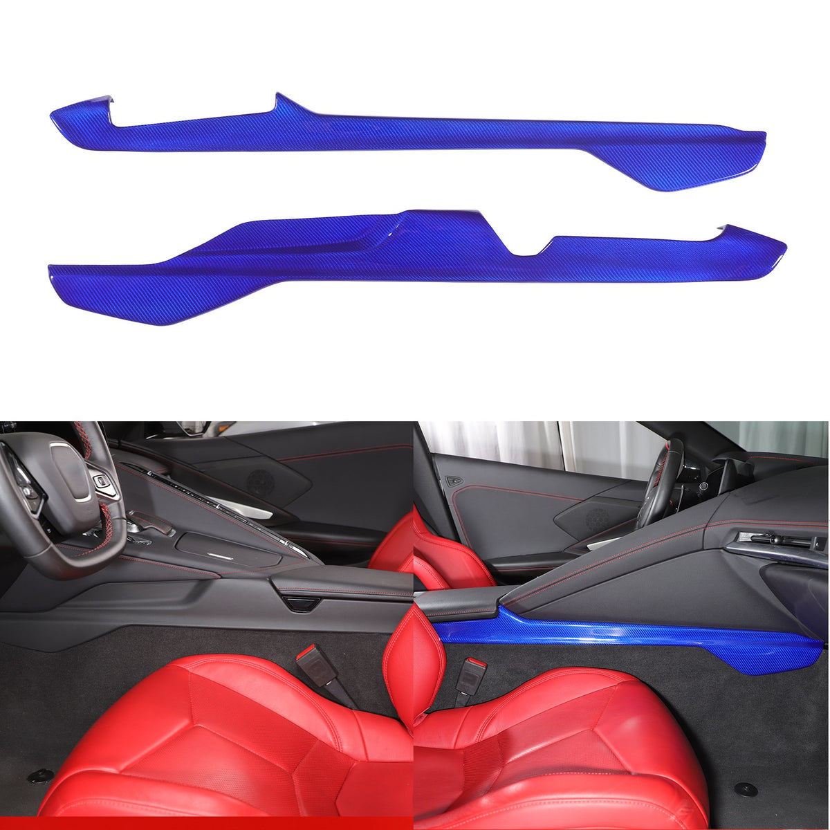 Blue Real Carbon Fiber Lower Armrest Box Panel Trim For Corvette C8 2020+ 20