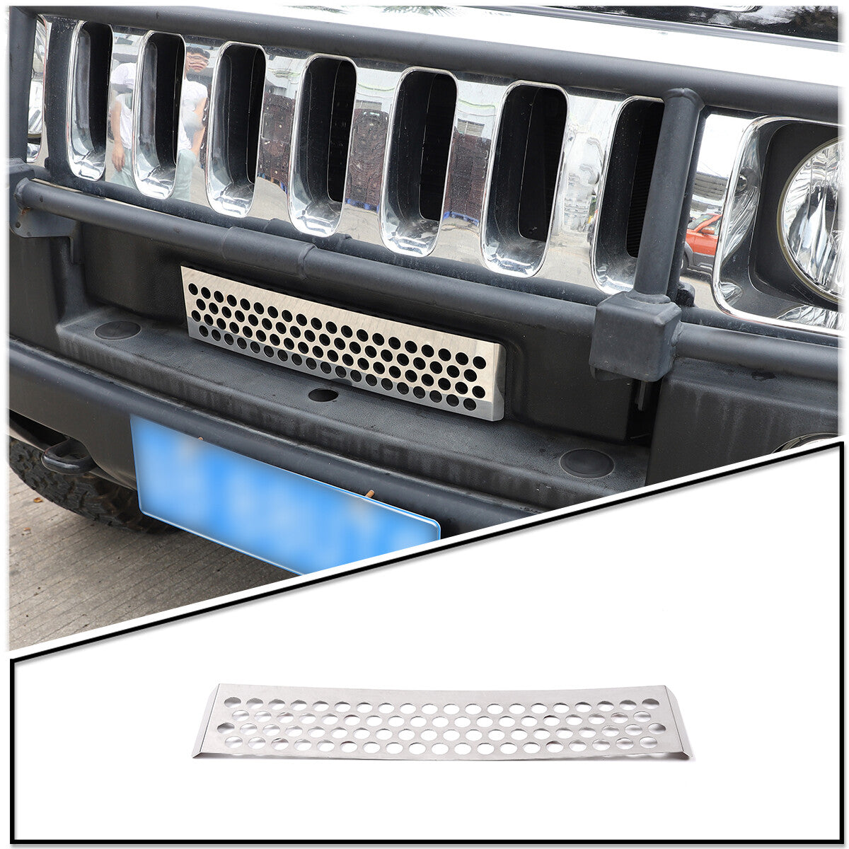 Silver steel Front Grille Inserts Grill Trim Decor Bezels For Hummer H2 03-07 US 4