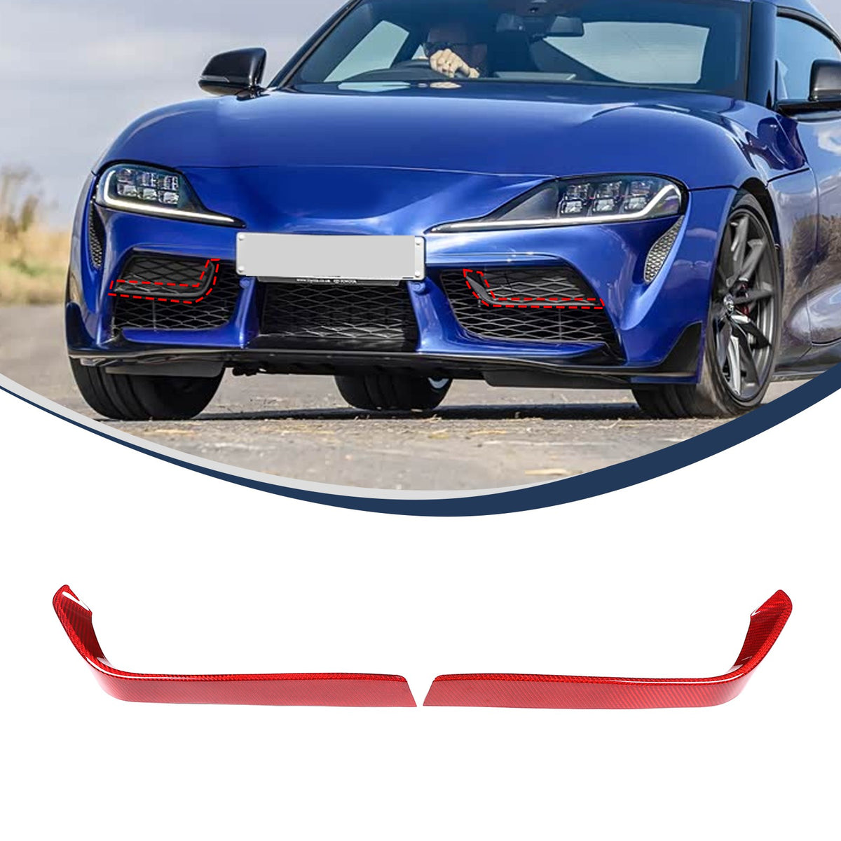 Red Real Carbon Fiber Front Bumper Side Grill Trim For Toyota Supra A90 19+ 2